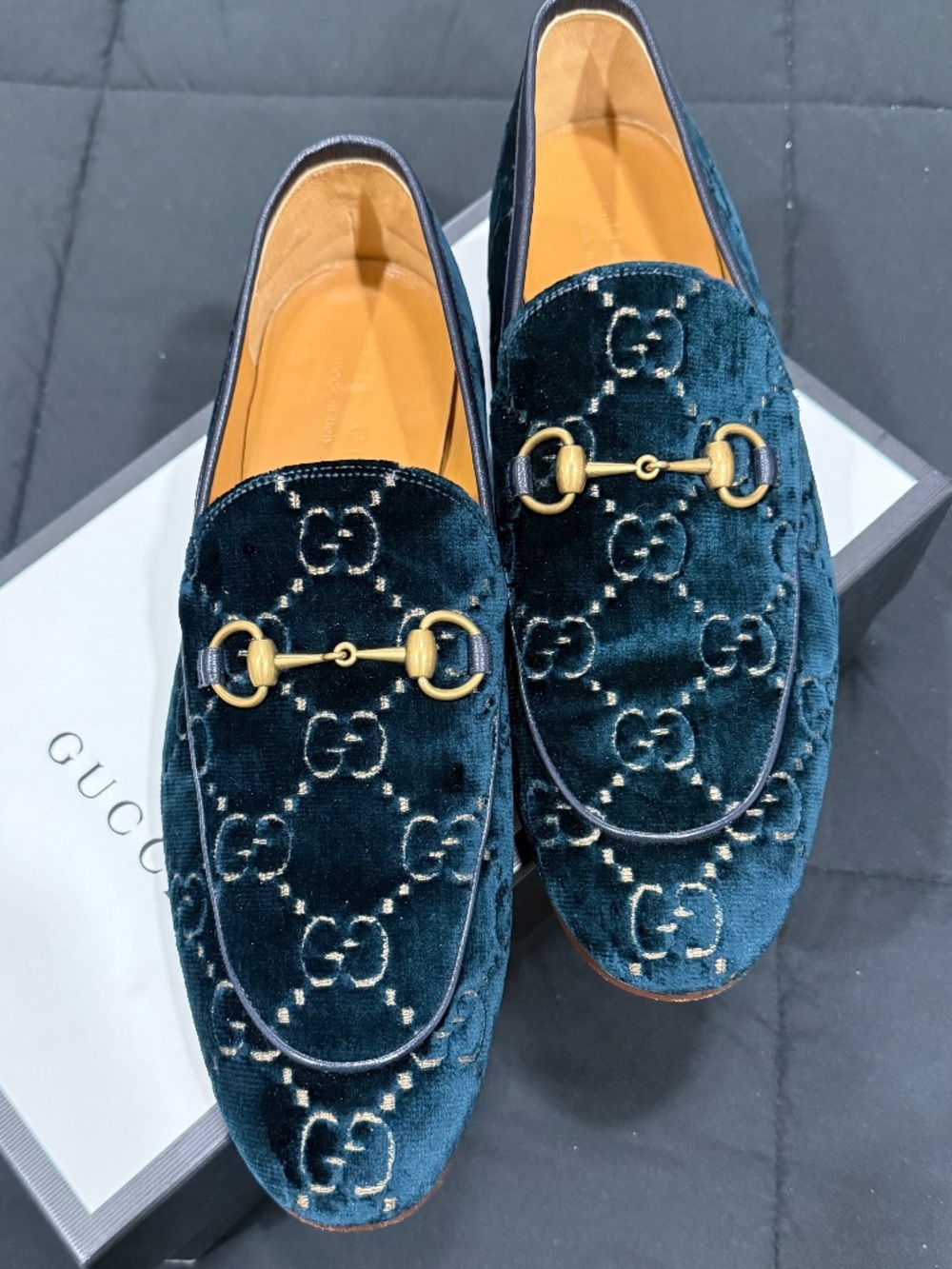 Gucci Jordaan GG Men’s Velvet Loafer Blue Size 12